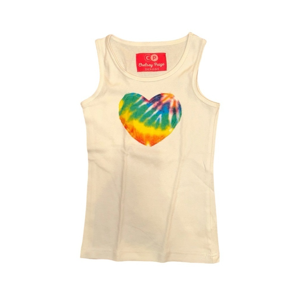 Kid’s White Tank Top W/ Tie Dye Heart Patch - Picture 6 of 9